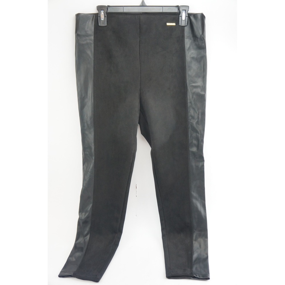 Andrew Marc New York Leggings Pants‎ Womens Large Black Faux Leather Suede EUC